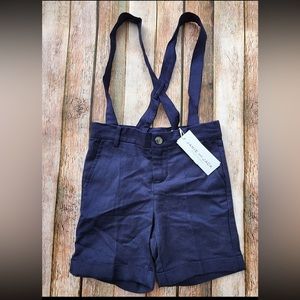 Janie Jack navy linen suspenders shorts 3T NWT
